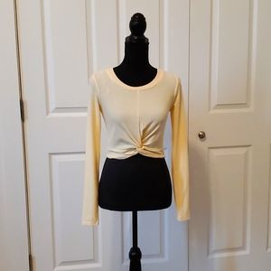 Sexy Parchment Color Long Sleeve Crop Top with Knot Detail Size M NWT